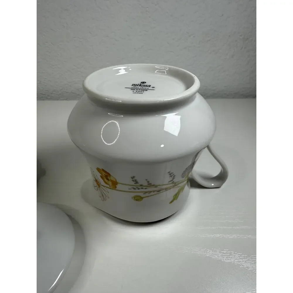 Vintage Mikasa Heather L5005 Fine China Sugar Bowl and Creamer Set, Gold Floral